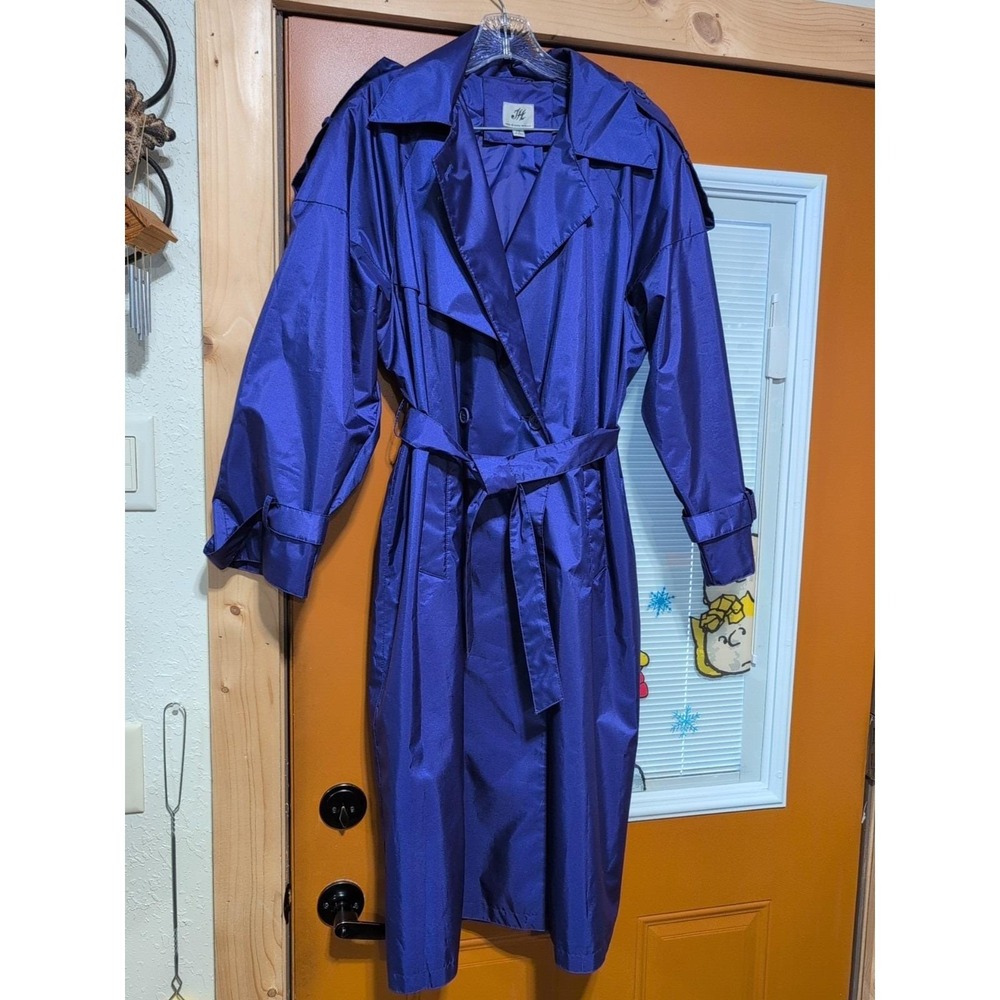 Vtg. JH Purple Trenchcoat Rain coat Size 14 Ladies Pleated Back Excellent Condit